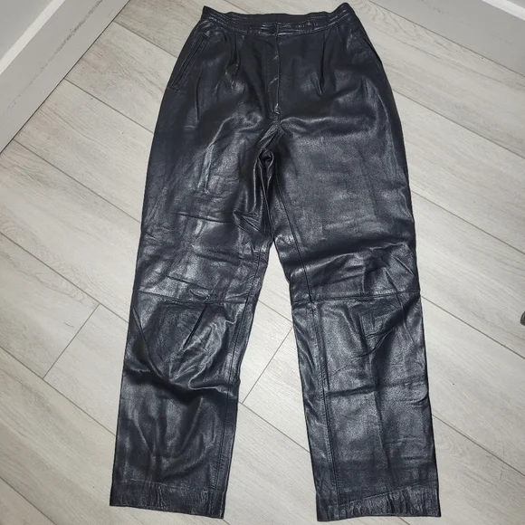 Rumors & Gossip Women's Vintage Leather High Waist Tapered Pants 26 Black Biker - Picture 2 of 8